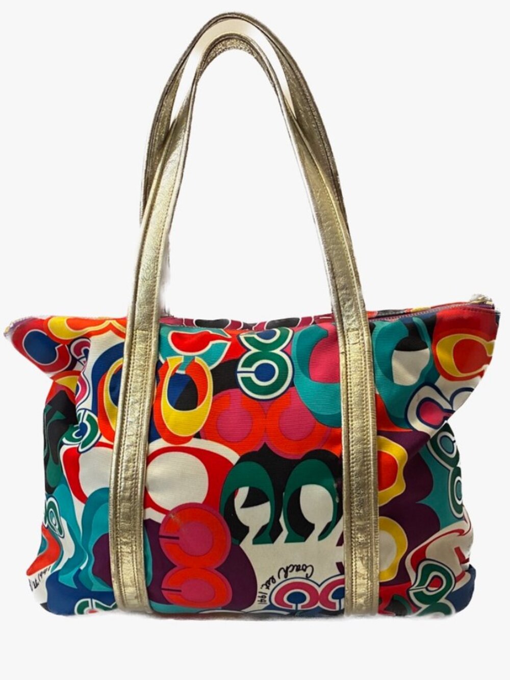Coach Poppy Glam Tote Multicolor Signature Canvas Metallic Gold 13830 - Picture 6 of 16